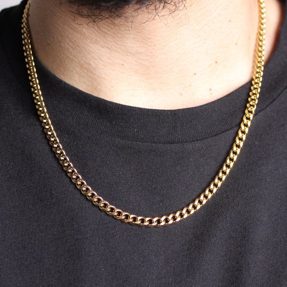Gold 5mm Cuban Link Chain 18"-24" - Picture 1 of 4